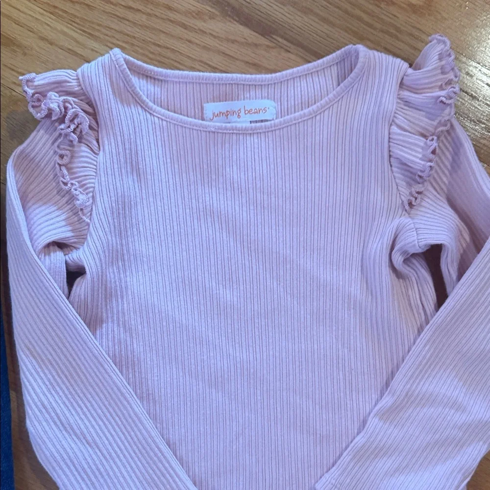 Jumping Beans Heart Embellished Denim Jeans and Pink Ruffle Long Sleeve Top 4T